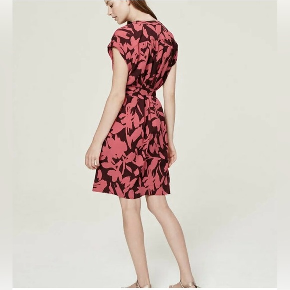 Ann Taylor LOFT Floral Maroon And Pink Button Up Sheath Dress - Picture 2 of 5